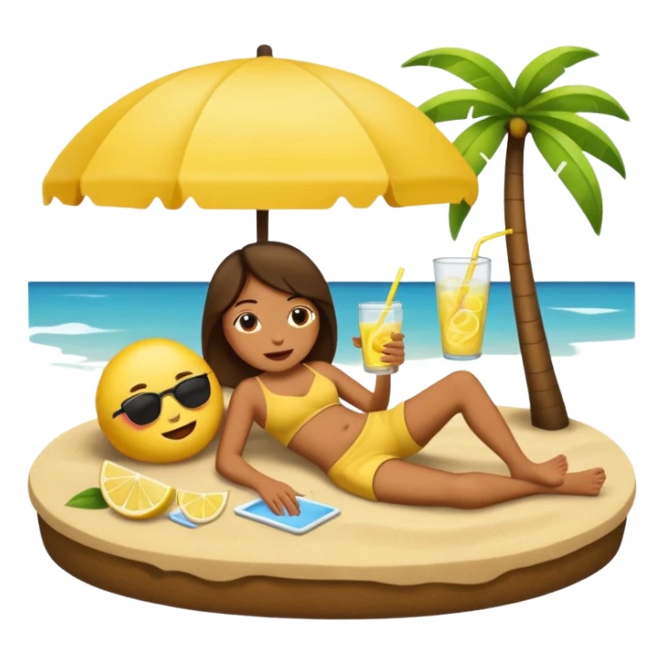 Relaxed emoji lying on an island sipping a lemonade sticker