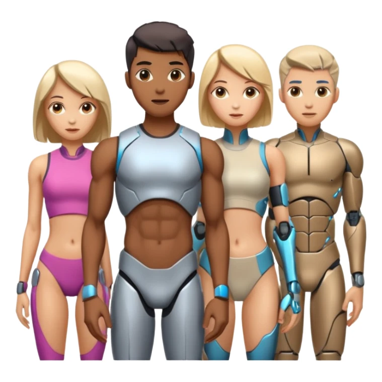 five athletic men and women with futuristic cybernetic features sticker