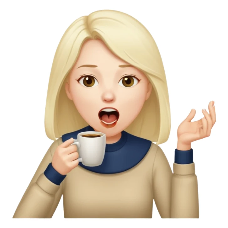 can you make her now look without laptop but having a coffee cup in her head with мешками под глазами и зевающую  sticker