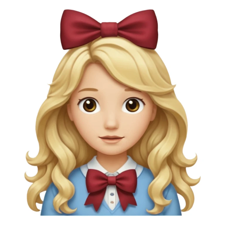 Blonde long wavy hair with a brown bow sticker