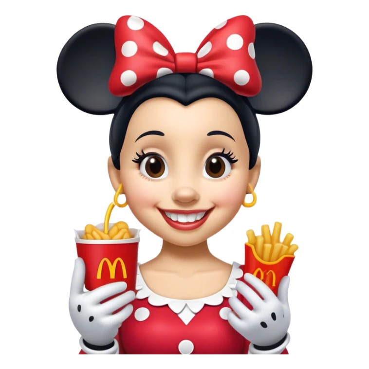 Minnie Mouse happily enjoying a mc Donald’s happy meal sticker