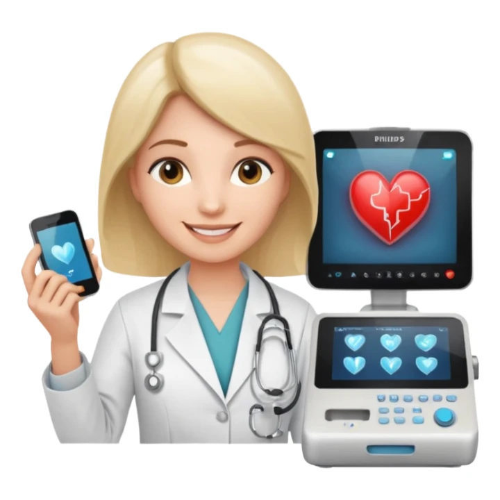 Cardiac sonographer with Philips ultrasound machine sticker