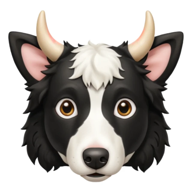 A black and white border collie with cow's horns. sticker