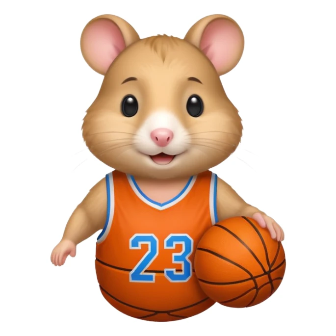 A smiling  hamster in a basketball shirt sticker