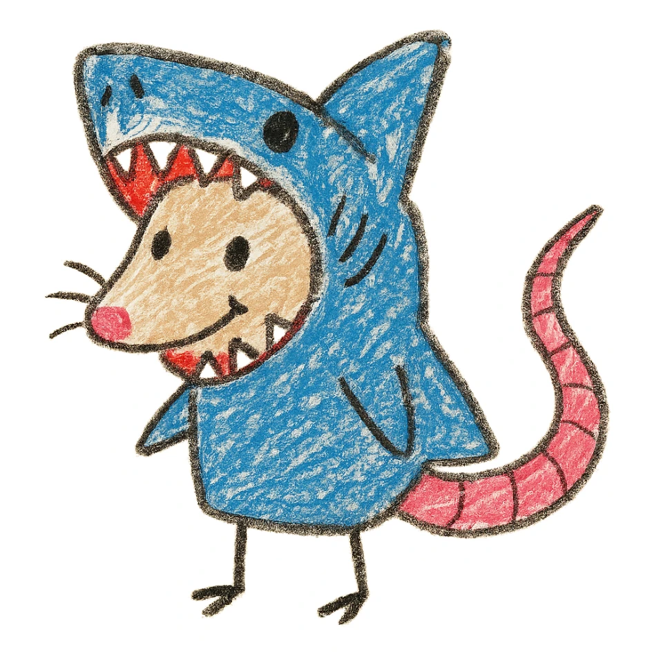 cute cartoon possum dressed up like a shark sticker