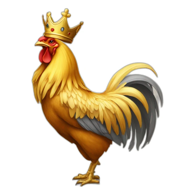 proud and howling golden rooster with a crown on its head sticker
