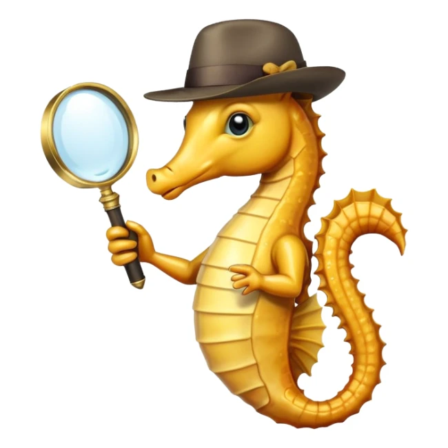 seahorse in a tie and a hat with a magnifying glass sticker