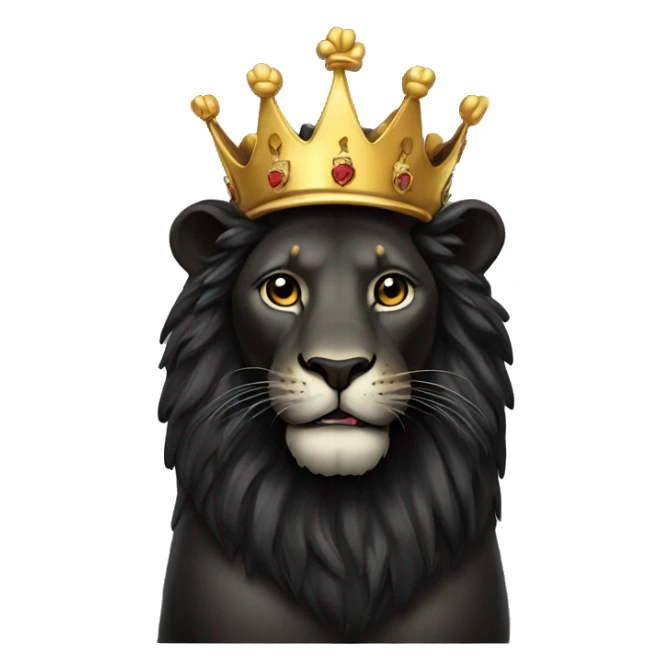A Black lion with a gold crown on the hat. eating a slice pizza sticker