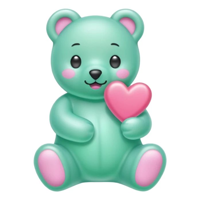 Oso gummy color verde agua  corazón rosa kawaii sticker