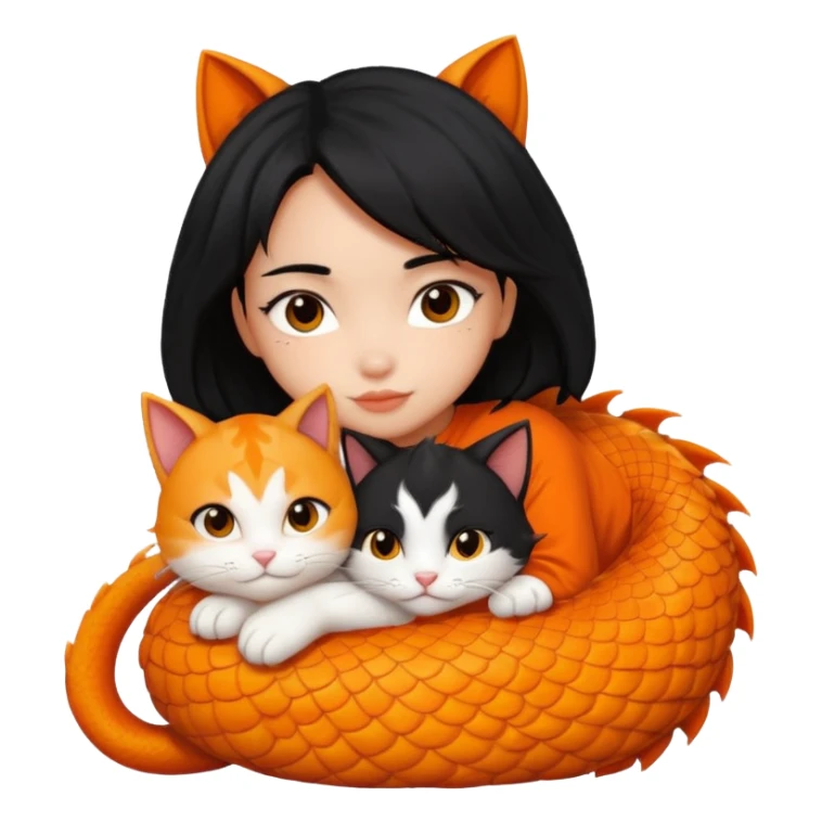 black-hair-girl snuggle with dragon lee cat sticker