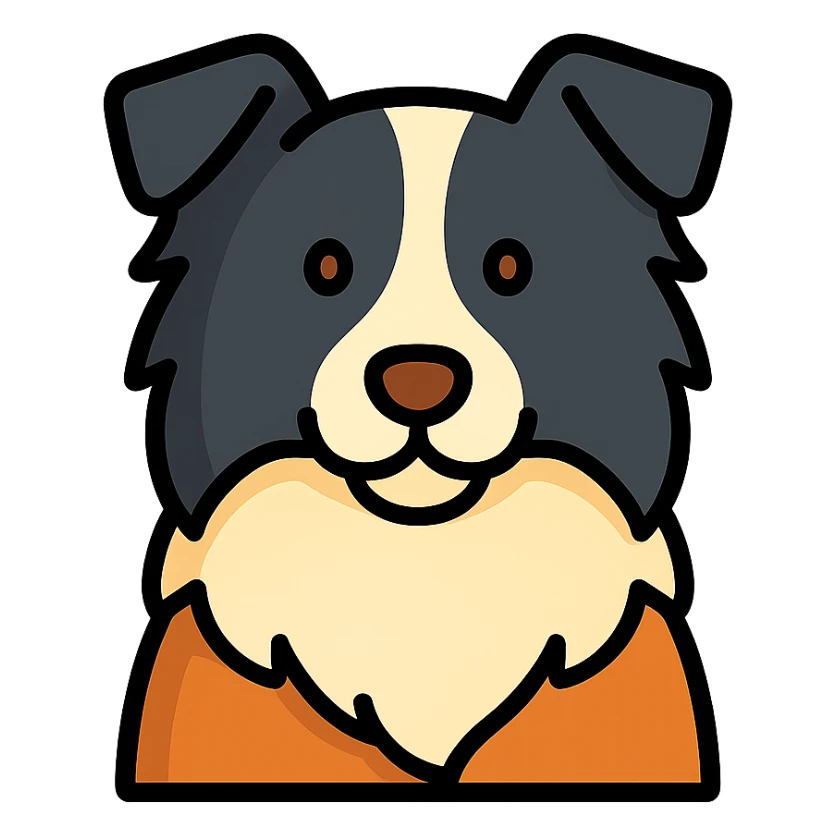 border collie dog, color outline icon style sticker