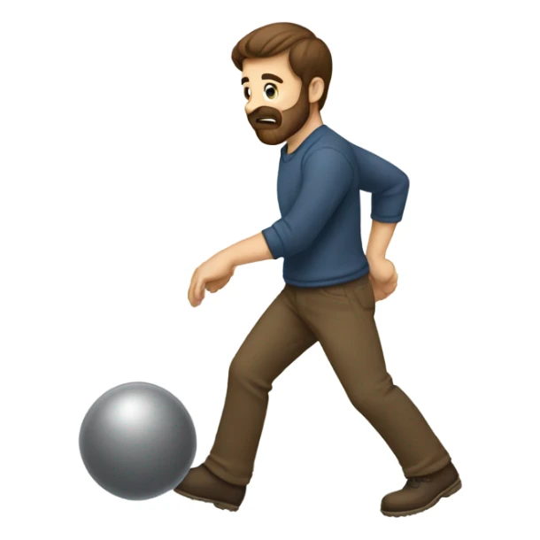 man with brown hair and beard pushing something downwards sticker