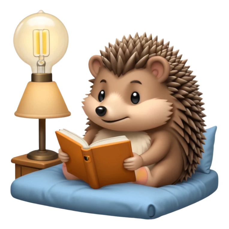 hedgehog reading in bed with retro light lamp next to it sticker