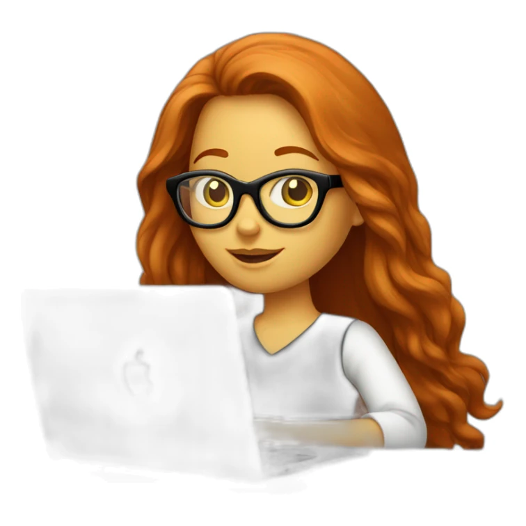 redhead long hair girl with black glasses using a mac laptop sticker