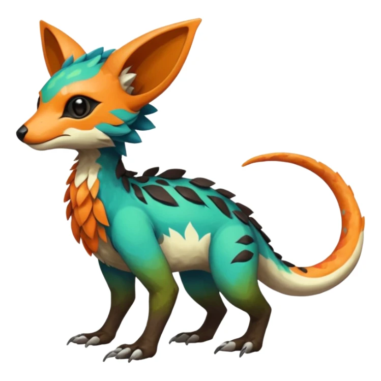 Rare realistic exotic edgy epic pretty beautiful handsome gorgeous aesthetic colorful vibrant Vernid-Trico-species-Fakemon-creature by LiLaiRa, 4 legs, random markings, (full body) sticker