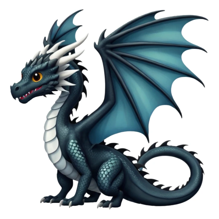 A dragon that is  black 🖤 with white spots. HUGE wings and a tail. Also realistic  sticker