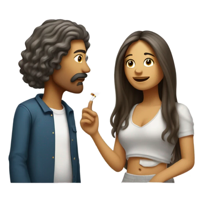 half white half mexican girl with long hair smoking a cigarette with a white guy homeless man as they chat sticker