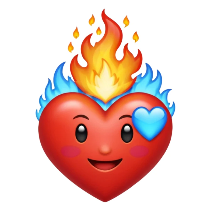 Hazme el corazón rojo con fuego azul sticker
