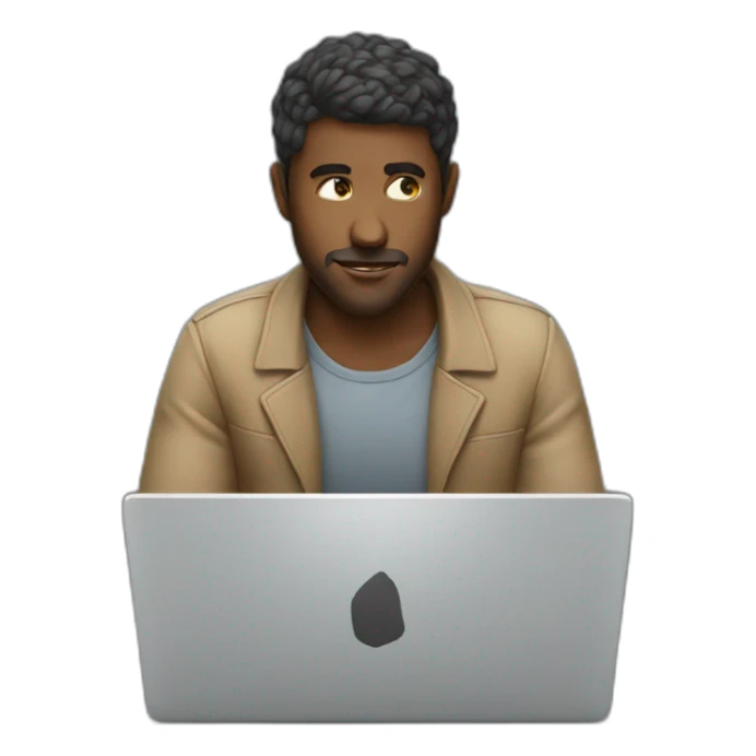 man researching on his laptop sticker