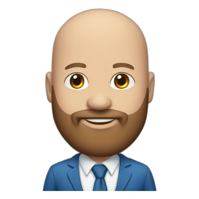 blue eyes bald fat smiling man with a long brown beard in a blue suit sticker