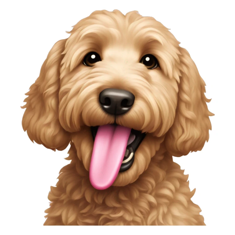 Goldendoodle with pink collar and tongue out sticker