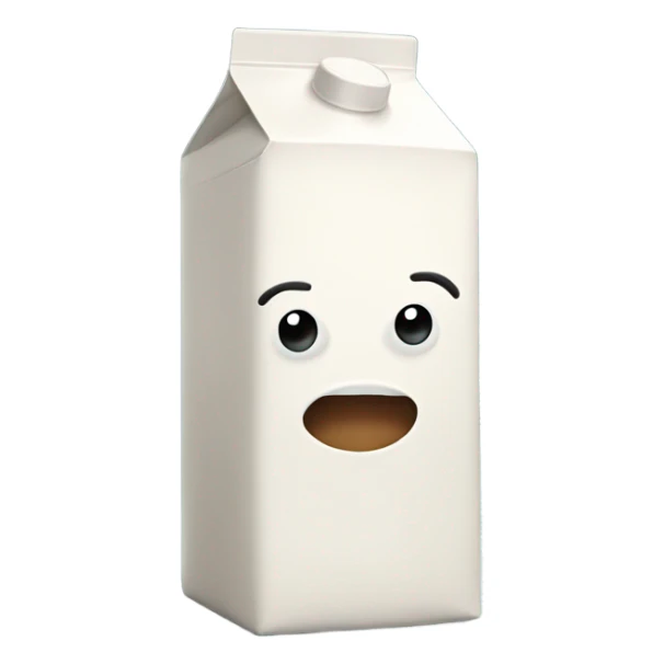 milk carton with arms, legs and a face sticker