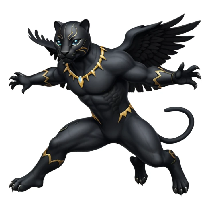 Black winged panter in jump, like bagira, has wings sticker