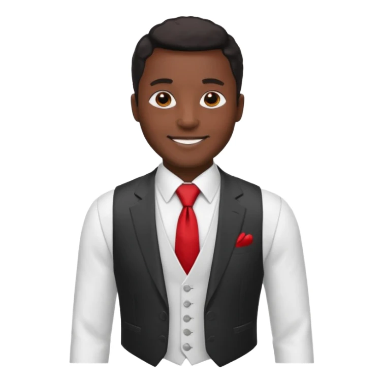 businessman, black skin, white suit vest, red tie sticker