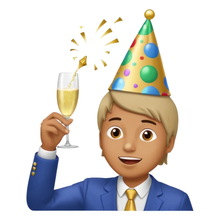 An energetic man throws his head back, drinking champagne loudly as the New Year begins. sticker