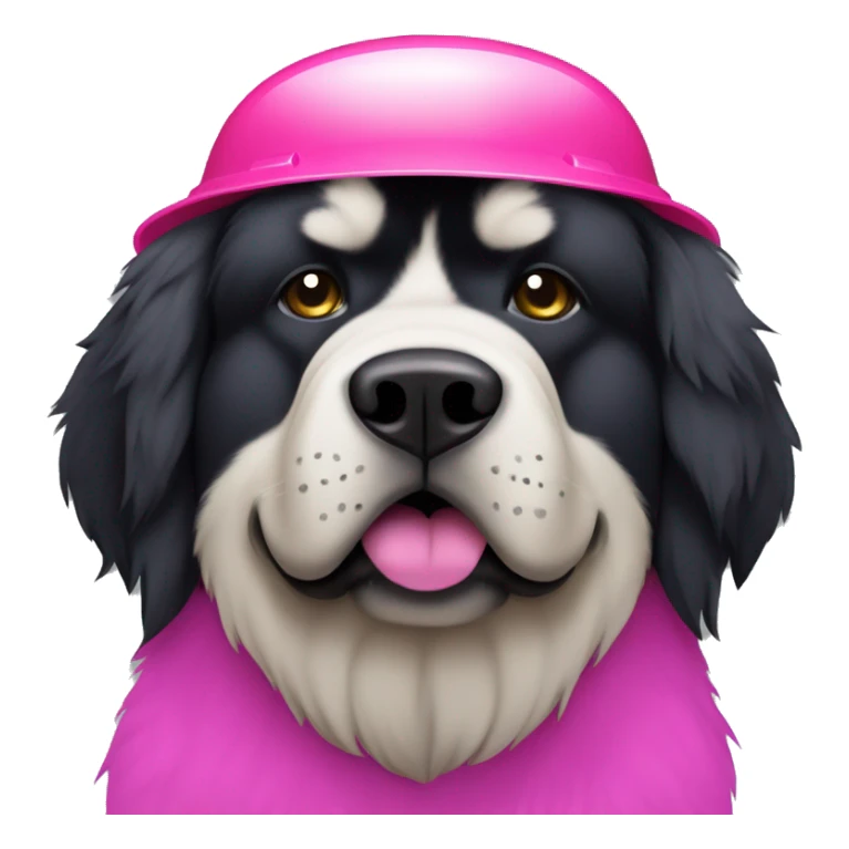 Black Tibetan Mastiff with pink hard hat that is 48x48 sticker