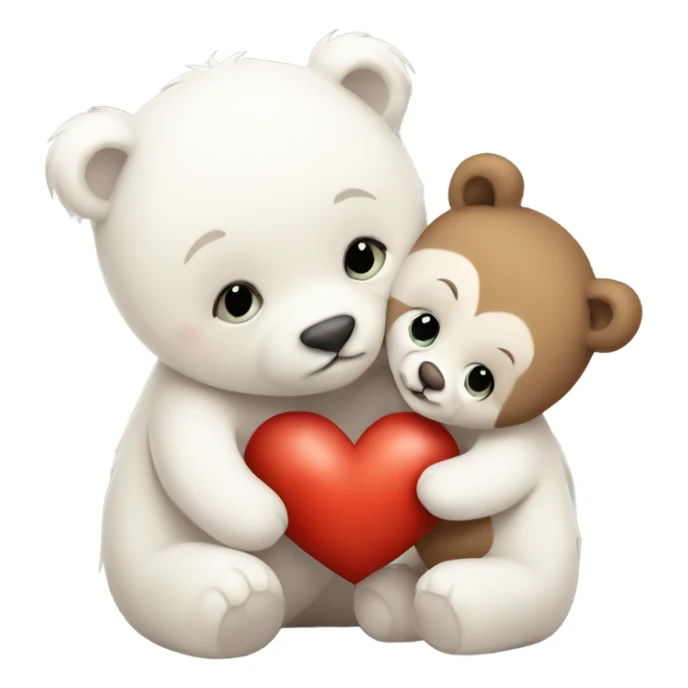 Little White bear cub and brown bear cub love heart kiss hug sticker
