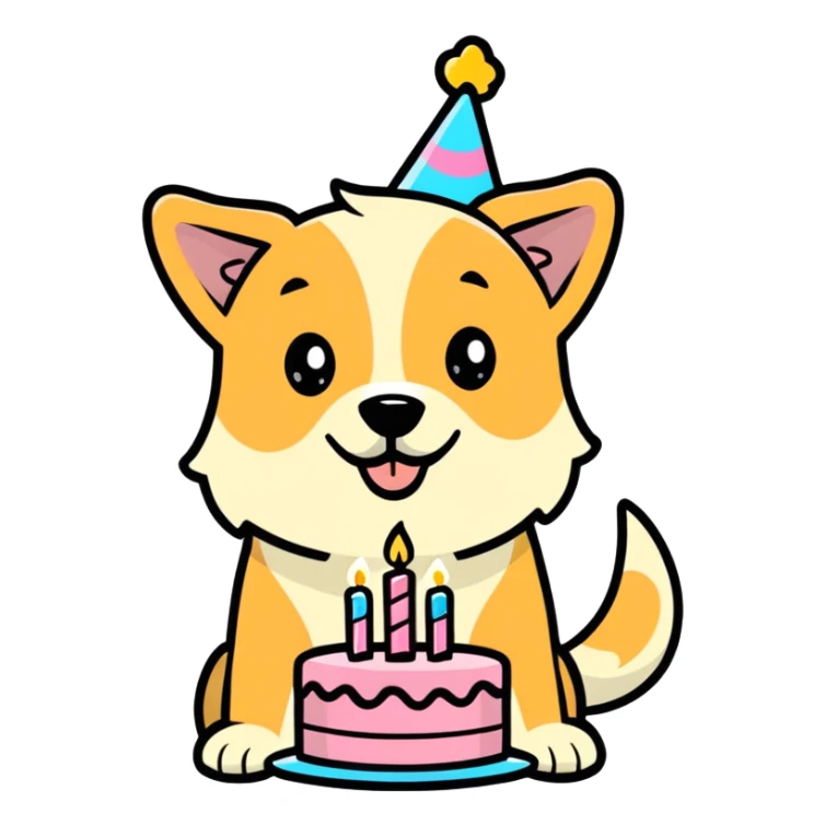 Dog holding a birthday cake  sticker