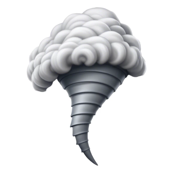 Cinematic Realistic Tornado Emoji, Spiraling fiercely, with dark swirling clouds that twist and stretch downward in a funnel shape. The winds whip up debris as the tornado roars across the landscape, leaving a trail of awe and fear. Soft glowing outline, capturing the essence of wild force and unpredictable power in a mighty tornado! sticker