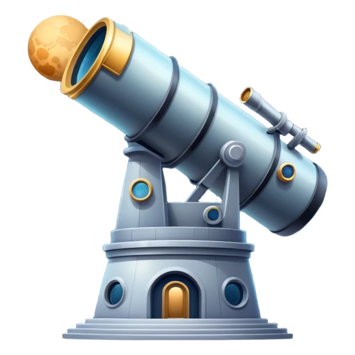 An icon featuring an observatory with a giant telescope, set against a starry sky. The design includes visible planets, distant stars, and galaxies, symbolizing the study of astronomy and celestial exploration. Transparent background highlights the wonder of the universe. sticker