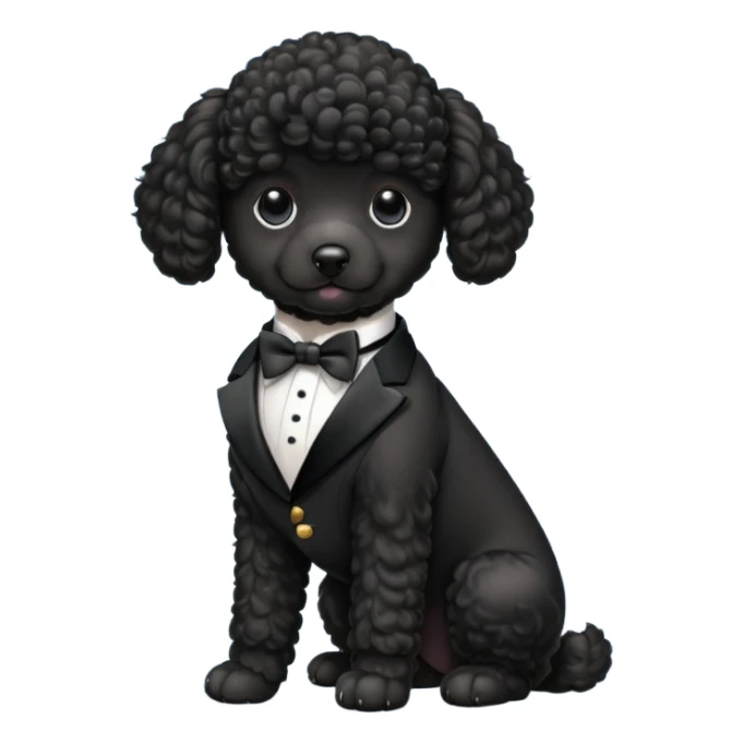 Black poodle puppy in a tux sticker