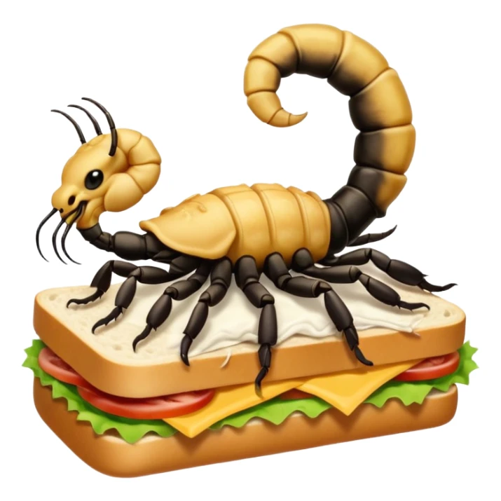 MAKE A SCORPION ON TOP OF A EHITE FLUFFY CLOUD THAT IS HOLDING A SANDWICH IN ITS CLAW AND LOOKING LIKE ITS EATING IT sticker
