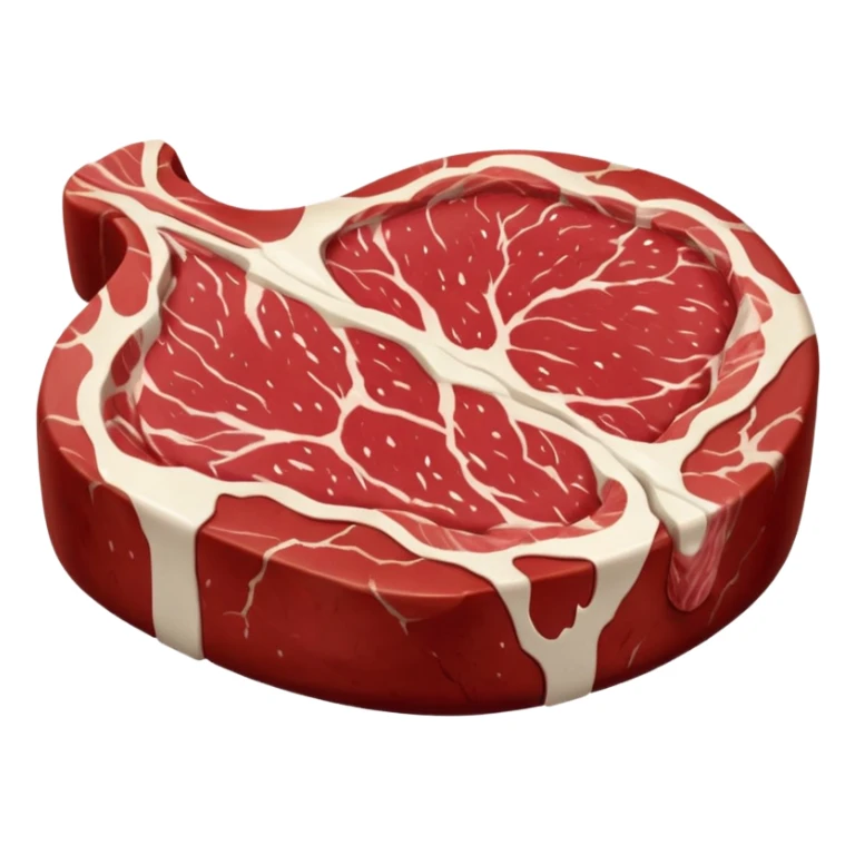 raw ribeye steak thick cut rich red meat prominent white marbling rounded shape curved fat cap visible muscle grain fresh moist no grill no plate no faces clean 3D soft shadows transparent background emoji scale sticker