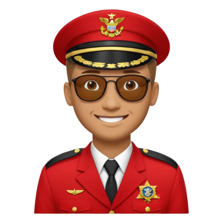 Smiling military man with sunglasses in red uniform sticker