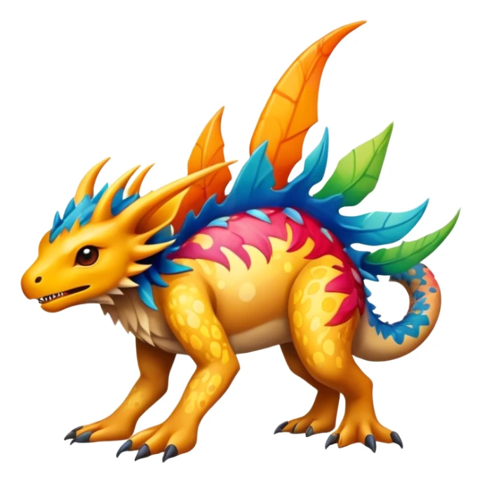 a colorful edgy vernid-fionbri-creature with splash patterns full body sticker