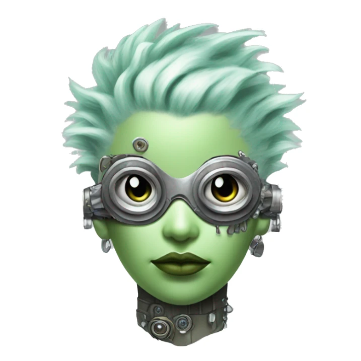 Pastel green Mohawk female cyborg head with silver steampunk goggles sticker
