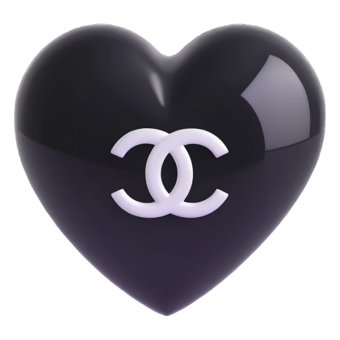 Add a Chanel logo to the heart, keep it elegant, glossy, black and white, 3D emoji style, with no background. sticker