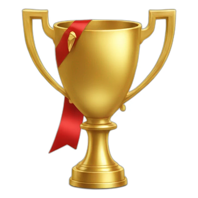 golden football cup with two red ribbons sticker