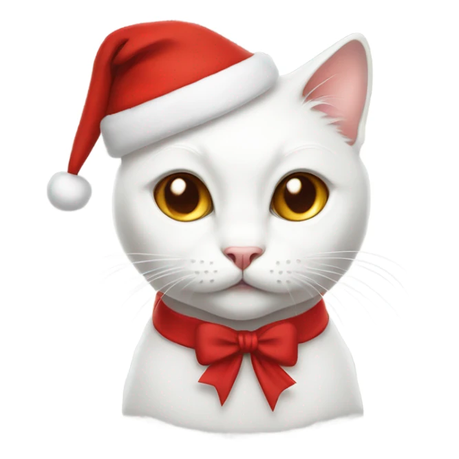 White cat with red Santa hat red bow red dress sticker