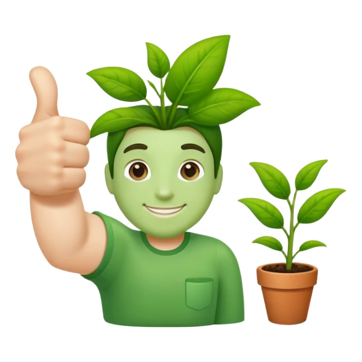 thumbs up gesture with a green thumb, gardening concept sticker