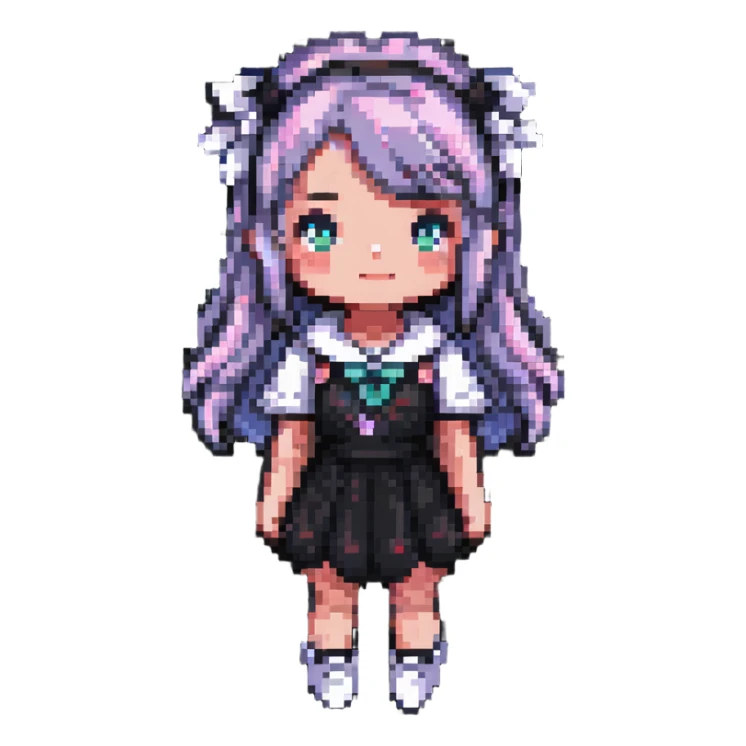 pink girly girl simple and cute in pixel art style sticker