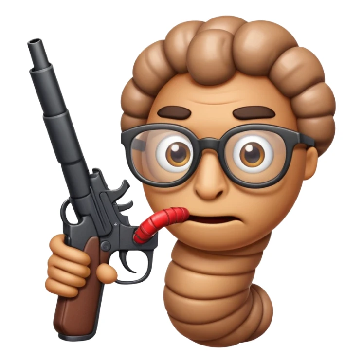 Worm with glasses holding gun looking mad sticker