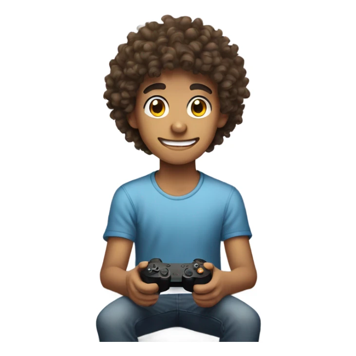 Curly haired teenage boy playing video games in his bedroom  sticker