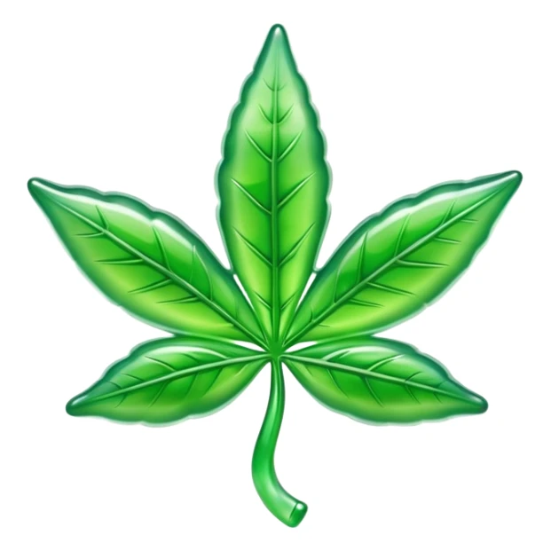 glossy green gusher gummy in the shape of a weed leaf sticker