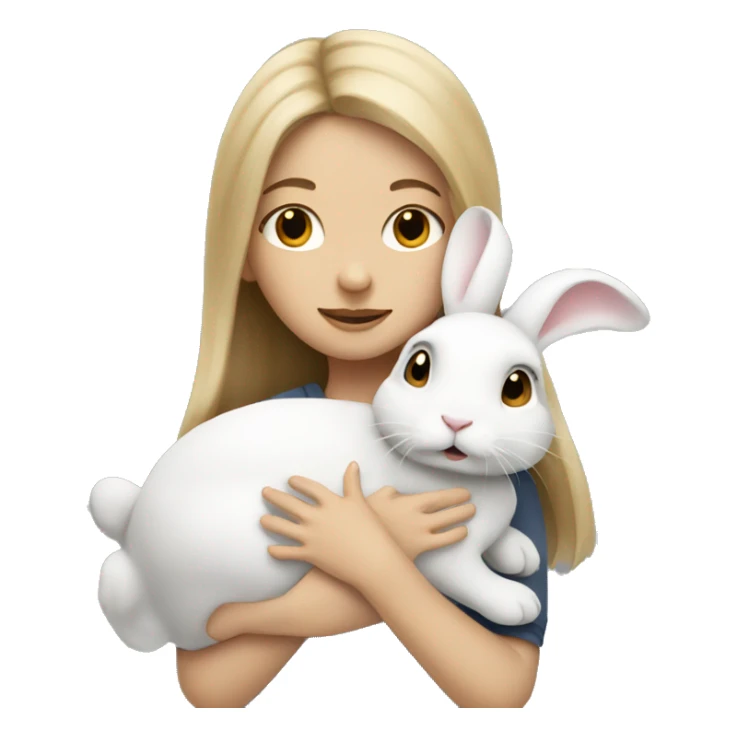 Dark blonde hair girl hugging a white rabbit sticker