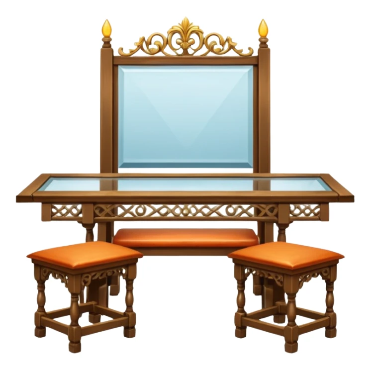 A glass topped rectangular trestle table with 2 benches on the long sides and 2 thrones at the ends sticker